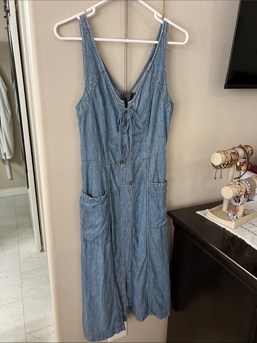 HOLDING HORSES Blue Denim Tie-Front Midi Dress
